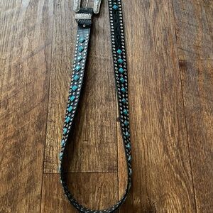 Nocona Black Leather Belt with Turquoise and Silver Stud Accents